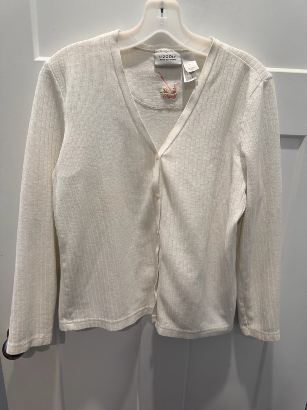 Lizgolf Liz Claiborne Cream Button Front Cardigan Sweater Women’s M Lightweight